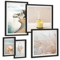 BILDER SET 5er Set - 50x50 cm & 20x30 cm & 40x60 cm Schwarzer Rahmen - Charmante italienische Straßen und Blumen - Schwarz, Kunststoff (40/60cm) - TULUP