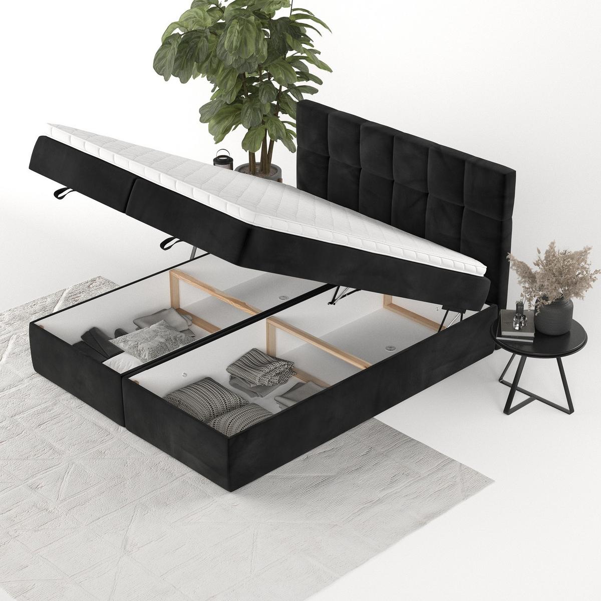 BOXBETT Savio 160/200 cm Schwarz im Kronos Stoff - Schwarz, Holz/Holzwerkstoff (160/200cm) - AltaBeds