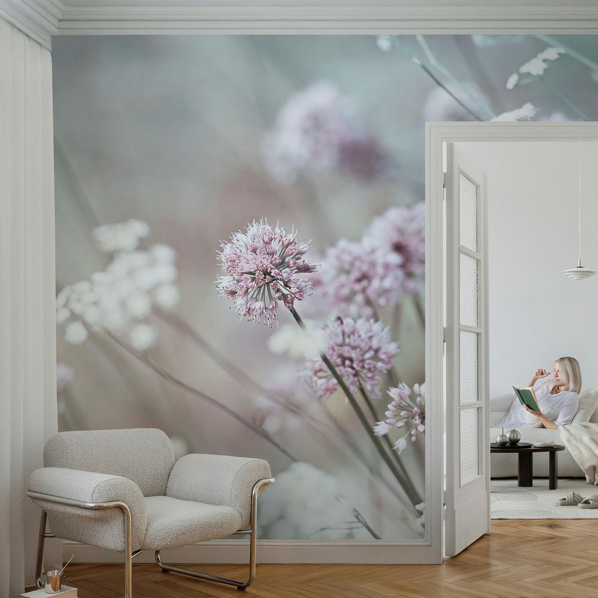 FOTOTAPETE 416x254 cm - Wildblumen - Weiß, Textil (416/254cm) - Wallfluent