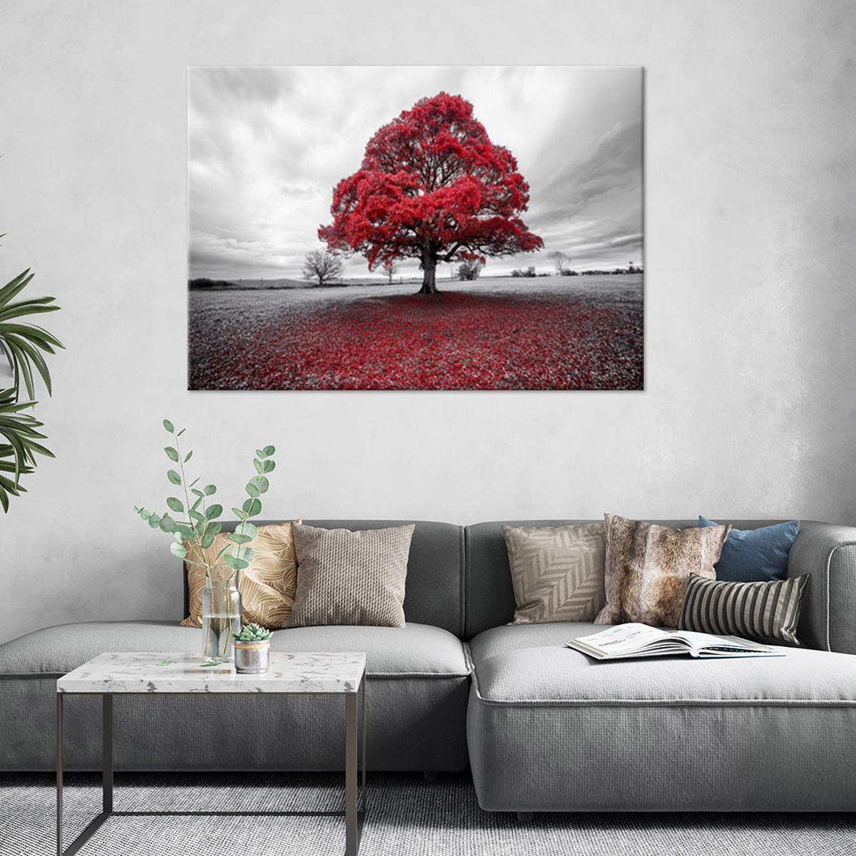 LEINWANDBILD Rote Baumlandschaft 100x70cm - Grau, Textil (100/70cm) - Feeby