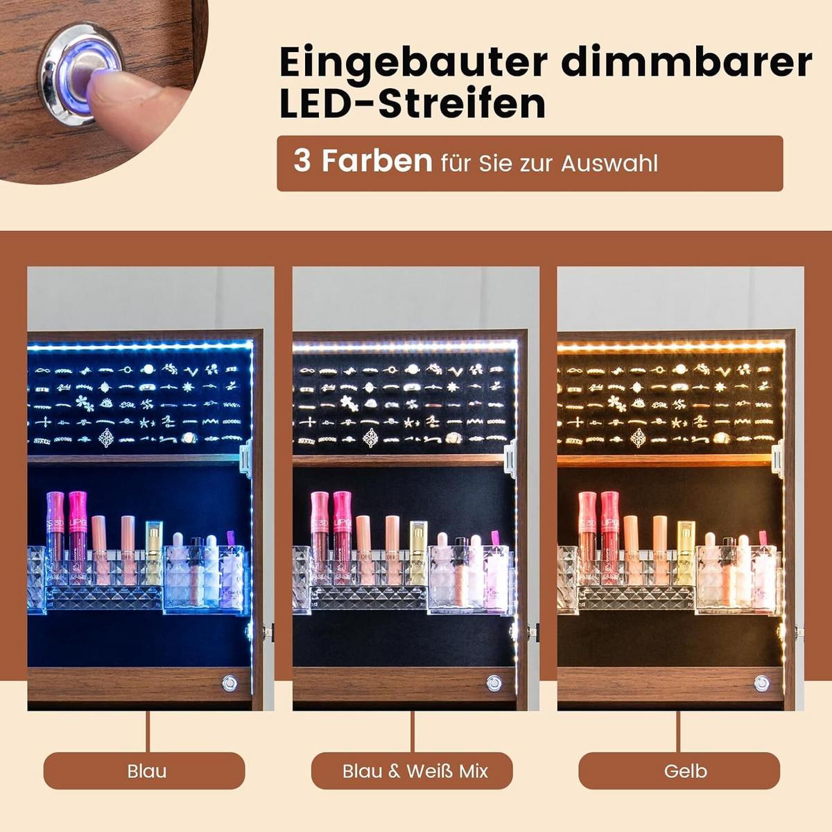 SCHMUCKSCHRANK 151cm Walnuss - Walnussfarben, Holz (41/151/38cm) - COSTWAY