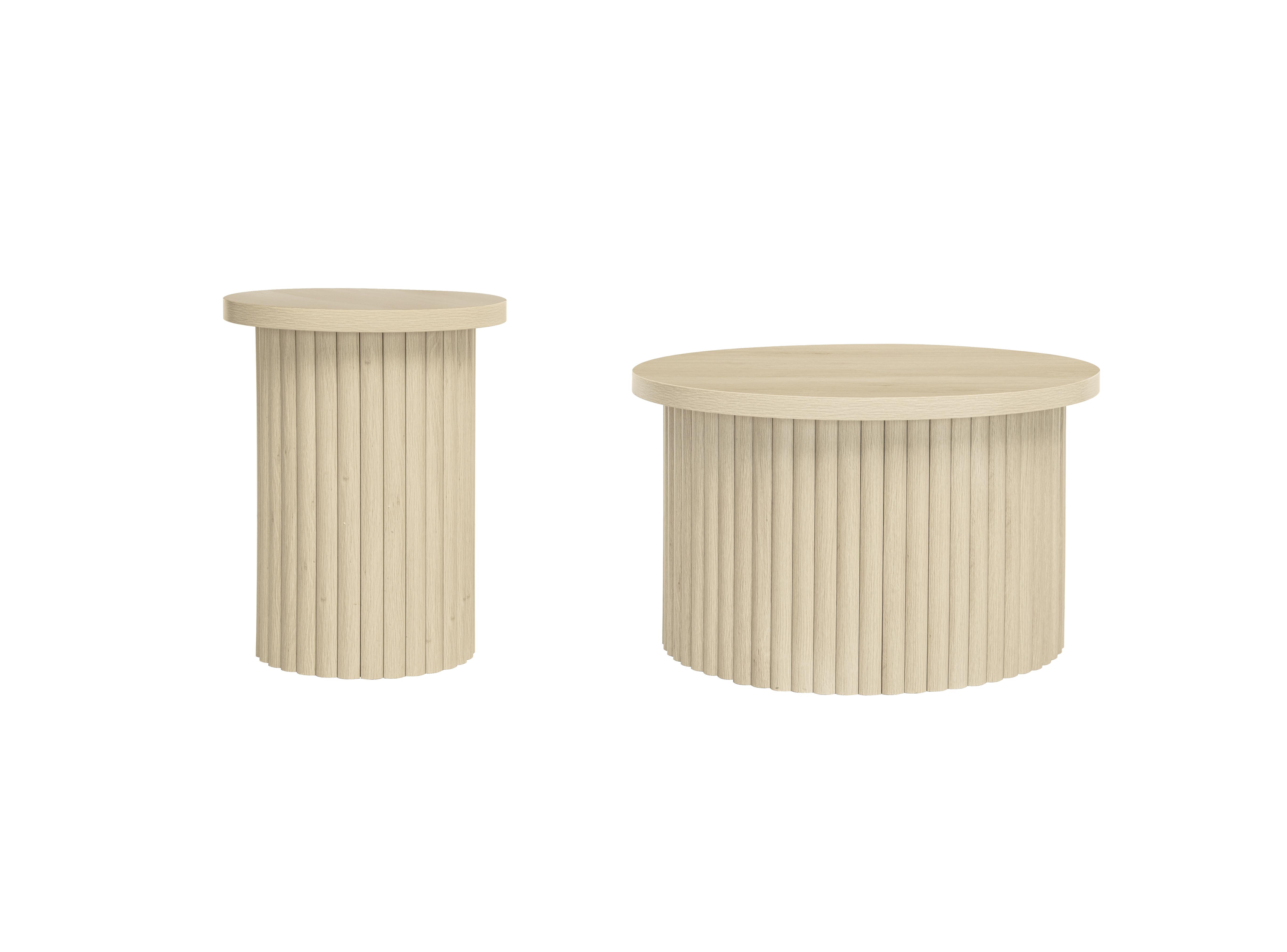 COUCHTISCH SET – Rundes 2er-Set aus Holzoptik, Skandinavisches Design - Weiß, Holzwerkstoff (69/69/41cm) - Urban Meuble