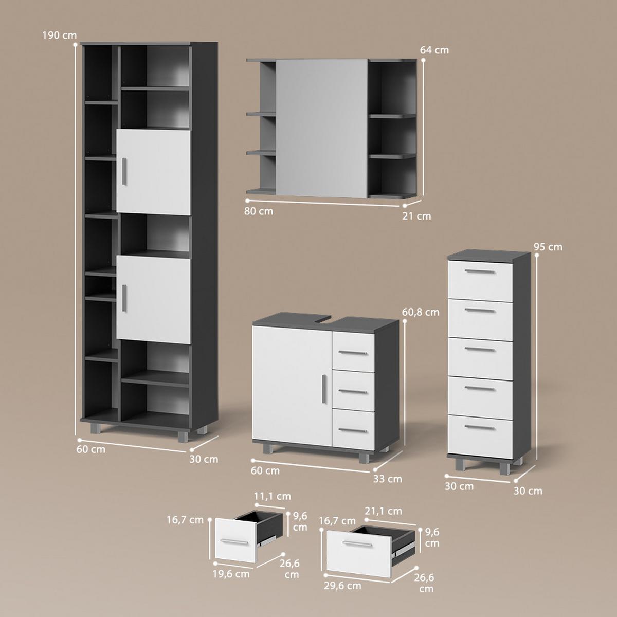 BADMÖBEL-SET Eisak Anthrazit 4 Teile - Anthrazit, Holzwerkstoff (60/60/33cm) - Livinity®
