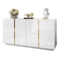 SIDEBOARD ONYX 4T 158 CM LUXURIÖSE KOMMODE MIT HOCHGLANZ FÜR DAS WOHNZIMMER PUSH OPEN - Goldfarben/Weiß, Holzwerkstoff (158/81/41cm) - Lookway