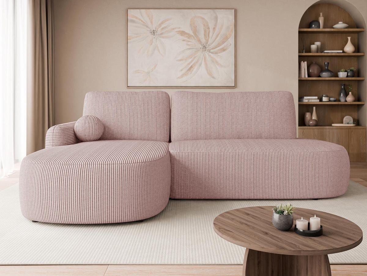ECKSOFA Loridu O Cord, Seite: Links - Schwarz/Rosa, Holz/Kunststoff (274/174cm) - MIRJAN24