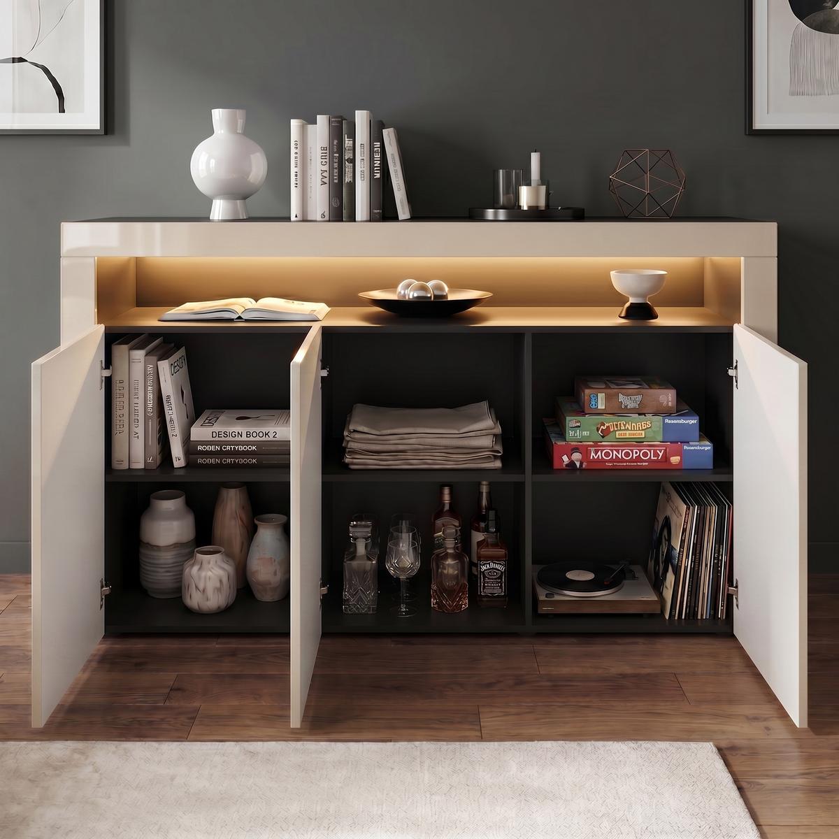 SIDEBOARD Valencia Creme Hochglanz / Creme Hochglanz - Creme, Holzwerkstoff (155/92/40cm) - Vladon