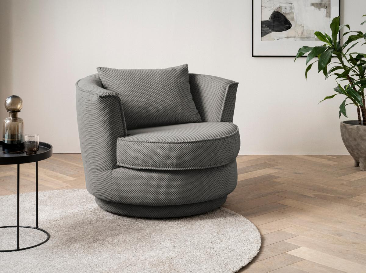 DREHSESSEL grau Web-Velours, Sessel 360° drehbar inklusive Kissen - Grau, Kunststoff/Textil (95/77/95cm)