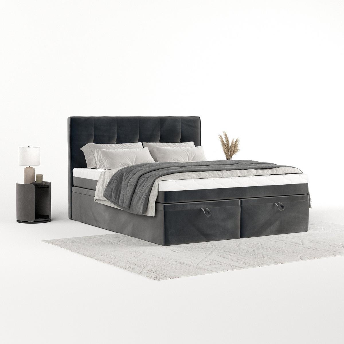 BOXBETT Arivo 200/200 cm Anthrazit im Paros Stoff - Anthrazit/Schwarz, Holz/Holzwerkstoff (200/200cm) - AltaBeds