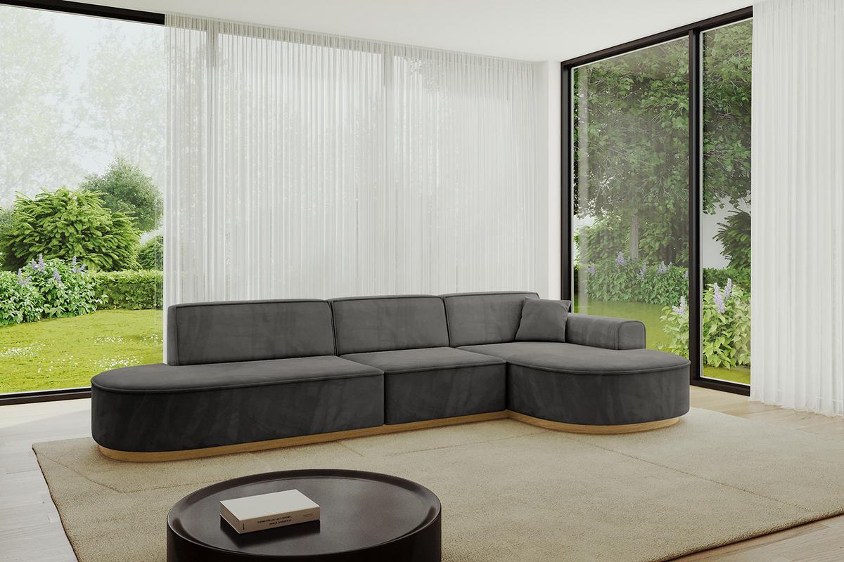 ECKSOFA Ottomane Rechts MARI-L2-v2 - 328x171x83 cm Dunkelgrau Velours - Dunkelgrau, Holzwerkstoff/Textil (171/328cm) - ALTDECOR