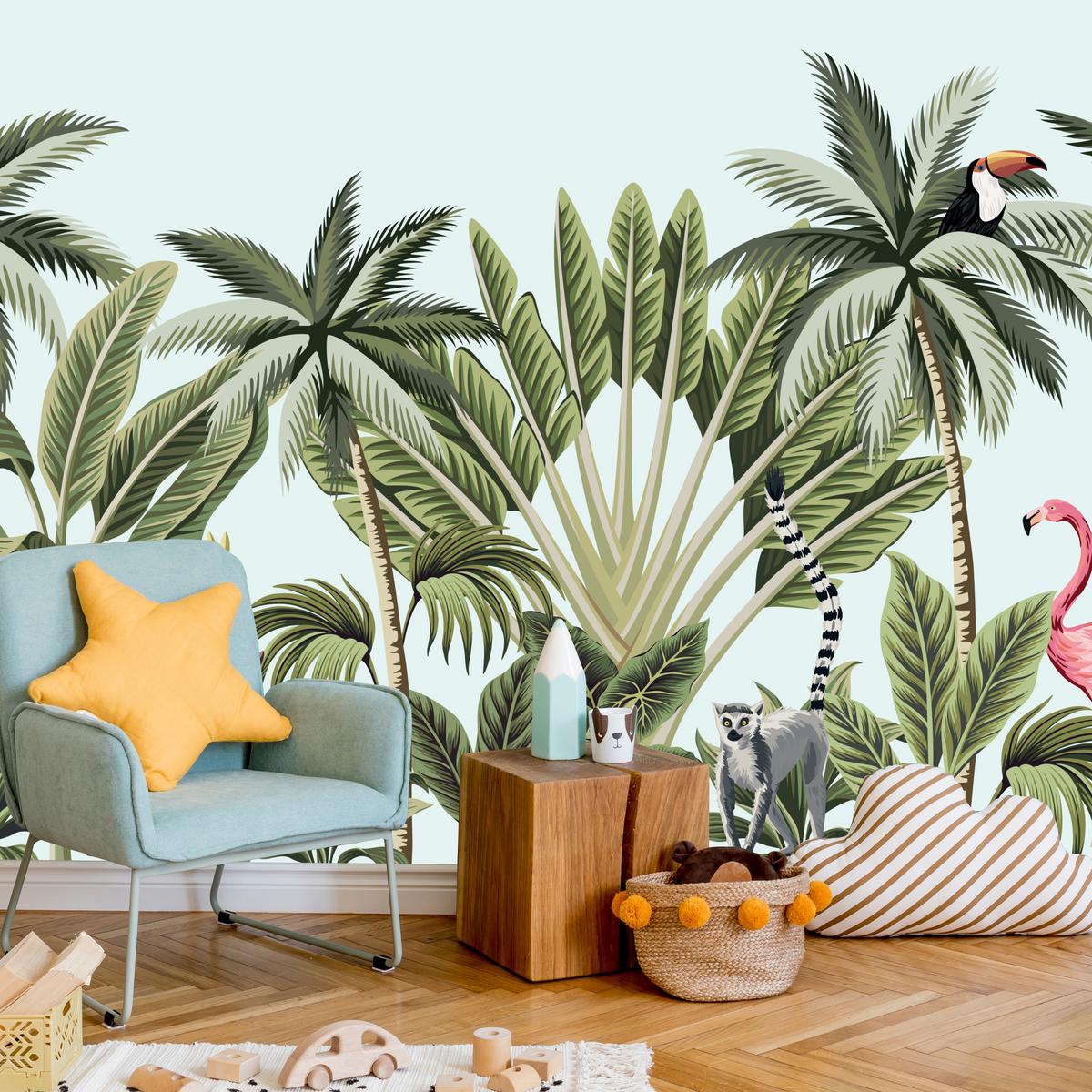 FOTOTAPETE für Schlafzimmer Exotische Tiere Dschungel Flamingo 400x280 - Schwarz/Weiß, Papier (400/280cm) - Muralo