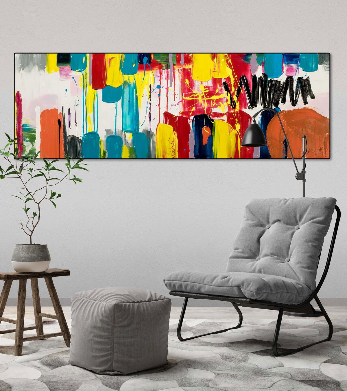 ACRYLBILD HANDGEMALT 150/50 cm - Multicolor/Weiß, Holz/Textil (150/50cm) - KUNSTLOFT
