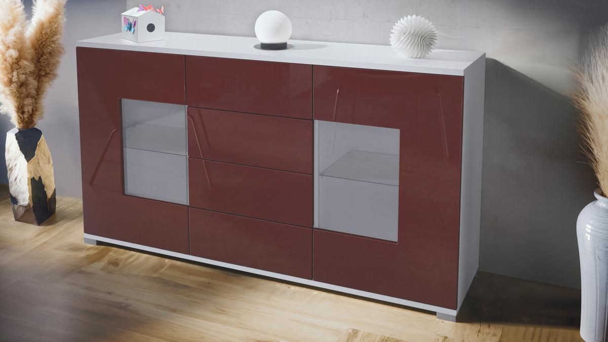 SIDEBOARD Grömitz Bordeaux Hochglanz - Bordeaux, Holzwerkstoff (138.5/75.5/35cm) - Vladon