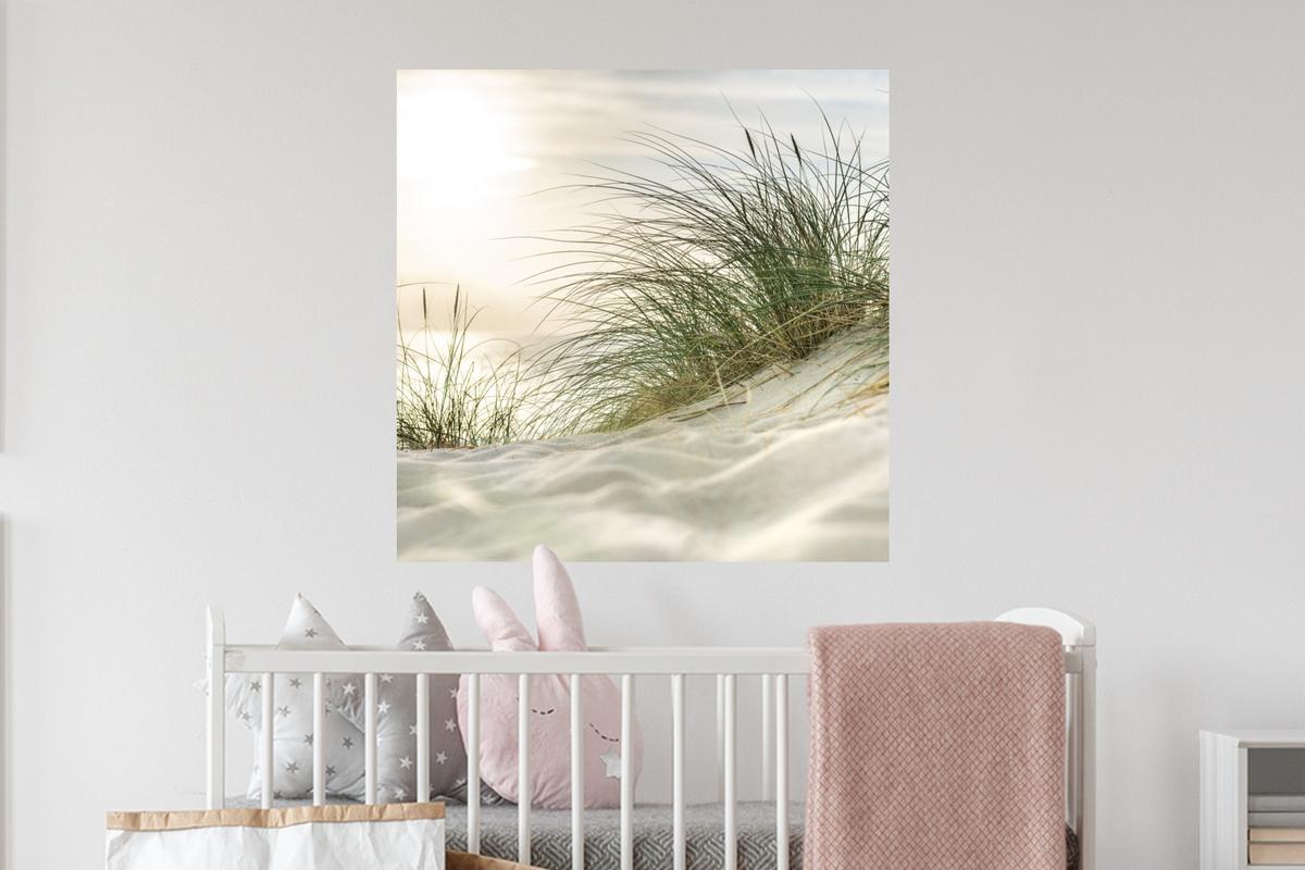 WANDTATTOO Dünen mit Strandhafer in der Sonne des Nationalparks Schleswig-Holsteinisches Wattenmeer Wanddeko 50x50 cm - Creme, Kunststoff (50/50/0.1cm) - MuchoWow