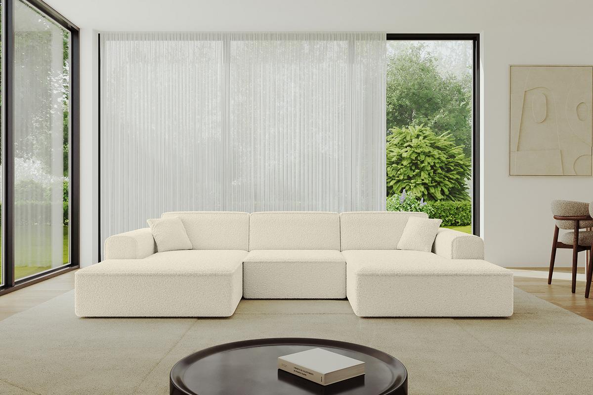 WOHNLANDSCHAFT IREA-U1-v3 - 301x165x77 cm Beige - Hellbraun/Creme, Holzwerkstoff/Textil (301/77/165cm) - ALTDECOR