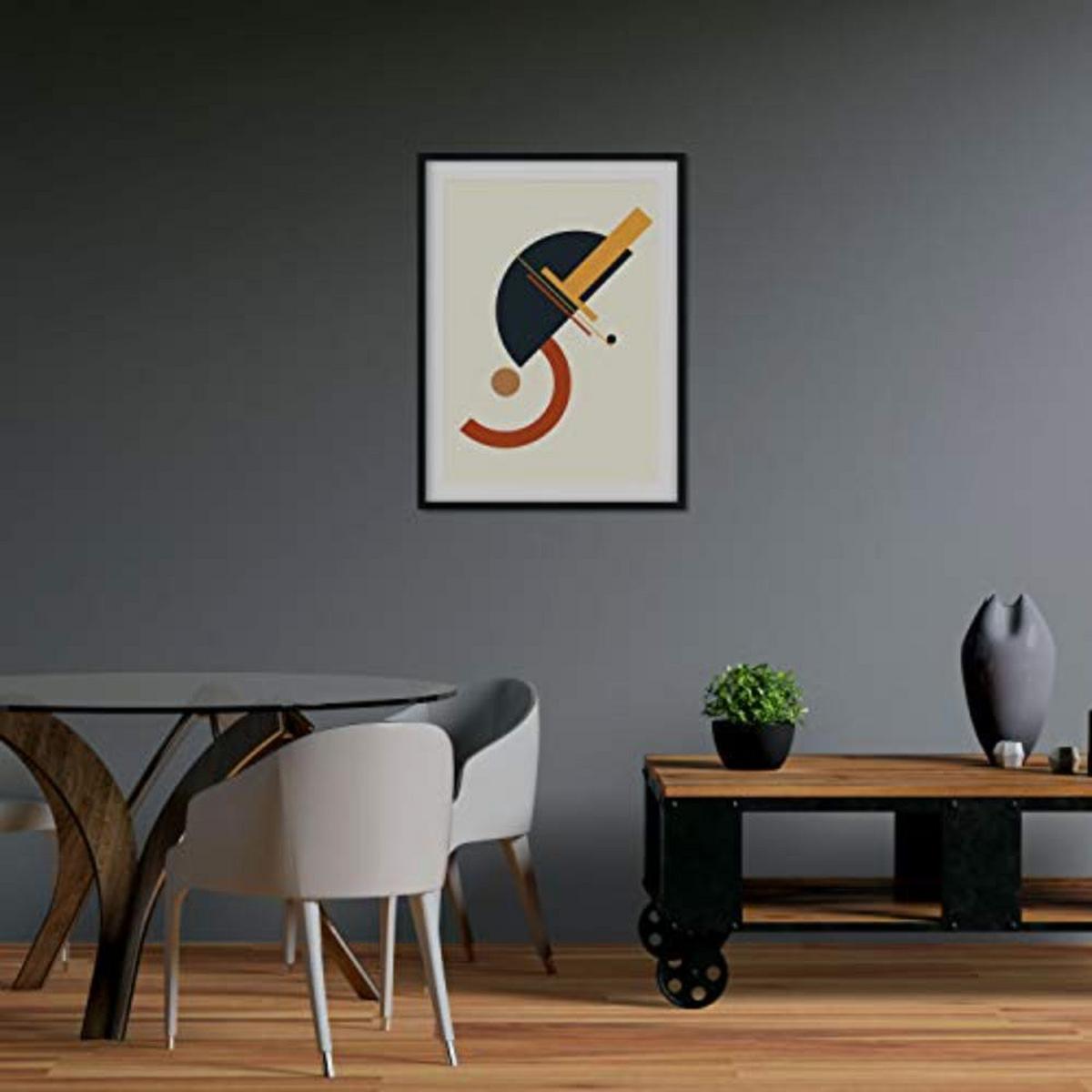 POSTER Set mit 4 Senf, mit farbigen Motiven abstrakten Konstruktivismus A4 Schwarzer Rahmen - Schwarz, Papier (29.7/3cm) - Nacnic