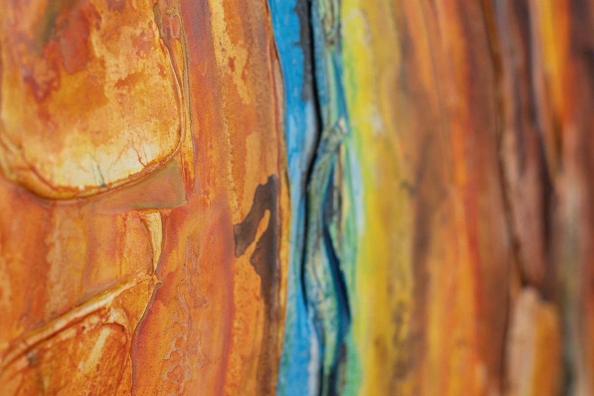 ACRYLBILD HANDGEMALT 60/90 cm - Blau/Kupferfarben, Holz/Textil (60/90cm) - KUNSTLOFT
