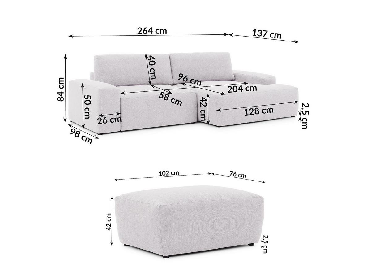 ECKSOFA inkl. Hocker Lennon aus Greige Strukturstoff mit Schlaffunktion und Bettkasten - Greige/Schwarz, Holz/Kunststoff (264/137cm) - S-Style