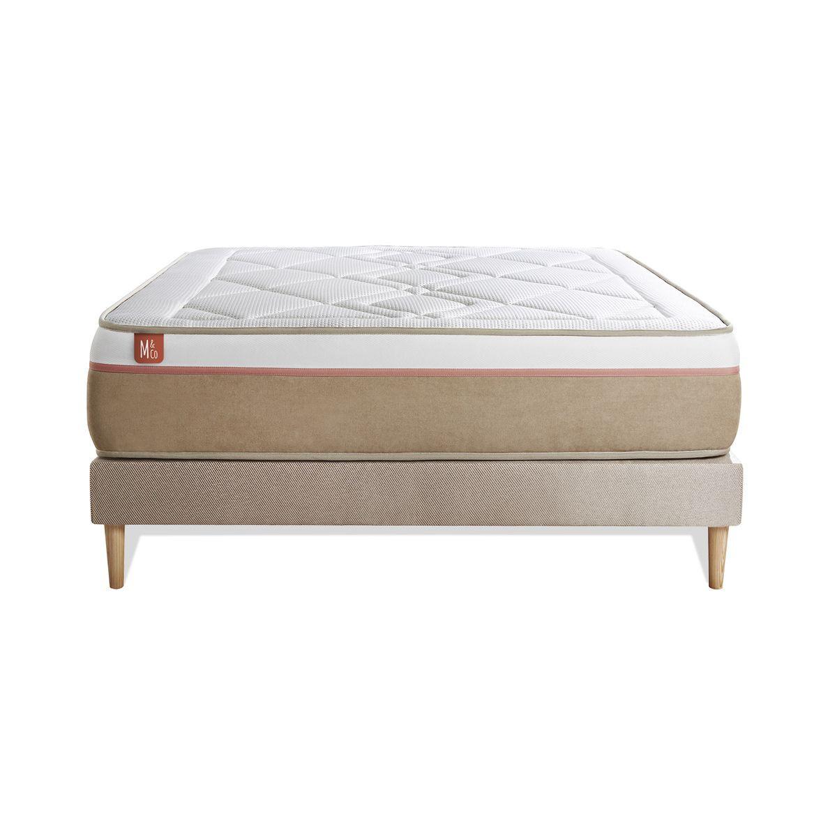 BETT Le Soyeux Taschenfederkern und Memory-Schaum 140 x 190 cm h2 - Kit Bettgestell Beige - Beige, Karton/Holz (140/190cm) - Marmottes & Co