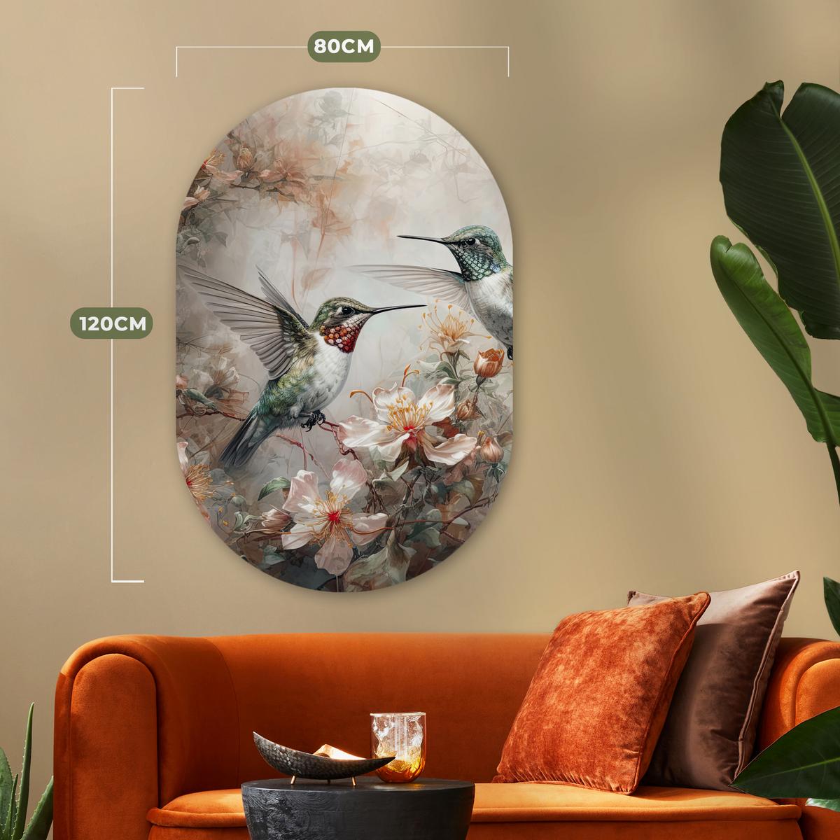 WANDBILD Kolibri - Vögel - Blumen - Pflanzen Deko Groß 80x120 cm - Hellgrün, Kunststoff (80/120cm) - MuchoWow