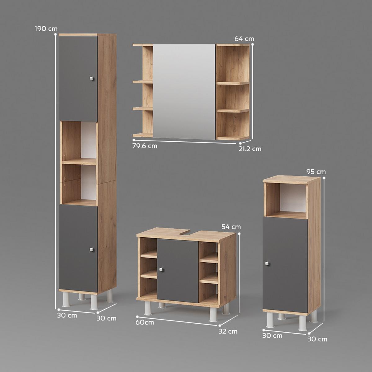 BADMÖBEL-SET Fucino Eiche 4 Teile - Eichefarben, Holzwerkstoff (79/64/21cm) - Livinity®