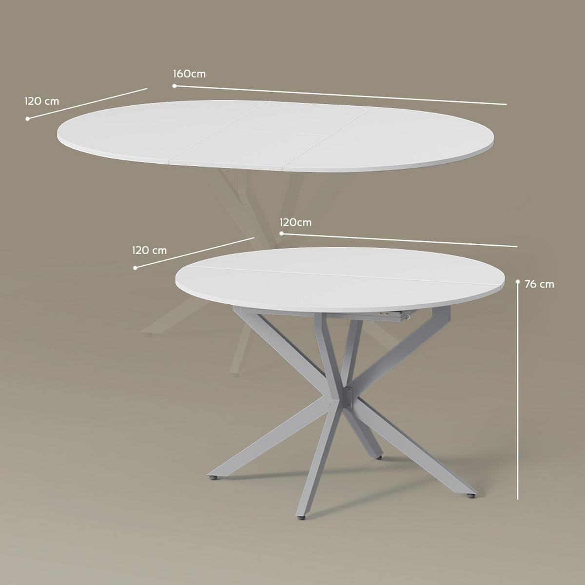 ESSTISCH Firenze Weiß/Grau 120 x 120 cm ausziehbar - Weiß/Grau, Holzwerkstoff (120/120/76.5cm) - Livinity®
