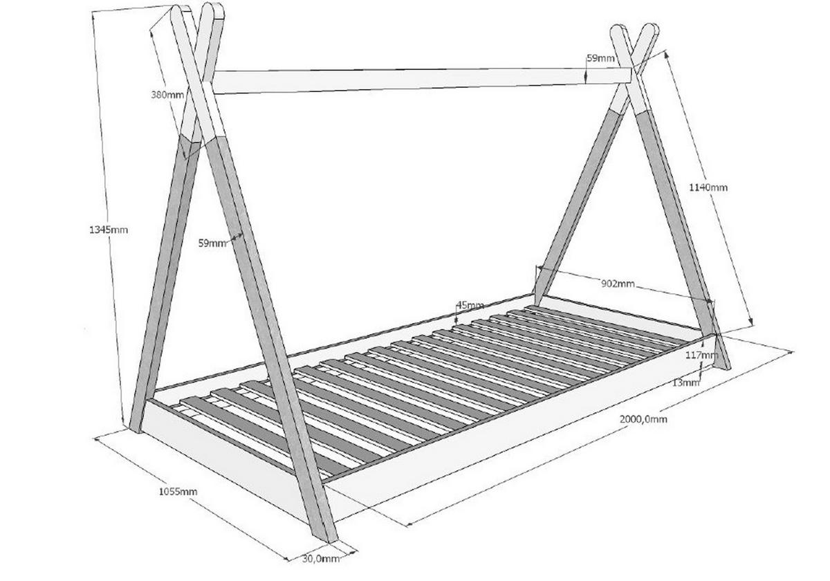 TIPIBETT Karyn 206x136x106 aus Massivholz in Weiß/Natur - Weiß/Naturfarben, Holz (90/200cm) - 58aufmkessel
