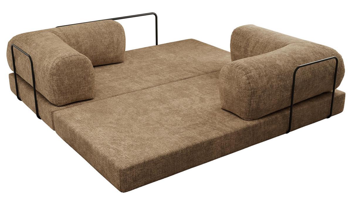3-SITZER SOFA ORSETTO - Hellbraun Schenille grob gewebt - Hellbraun/Schwarz, Textil/Metall (200/70/100cm) - MKS