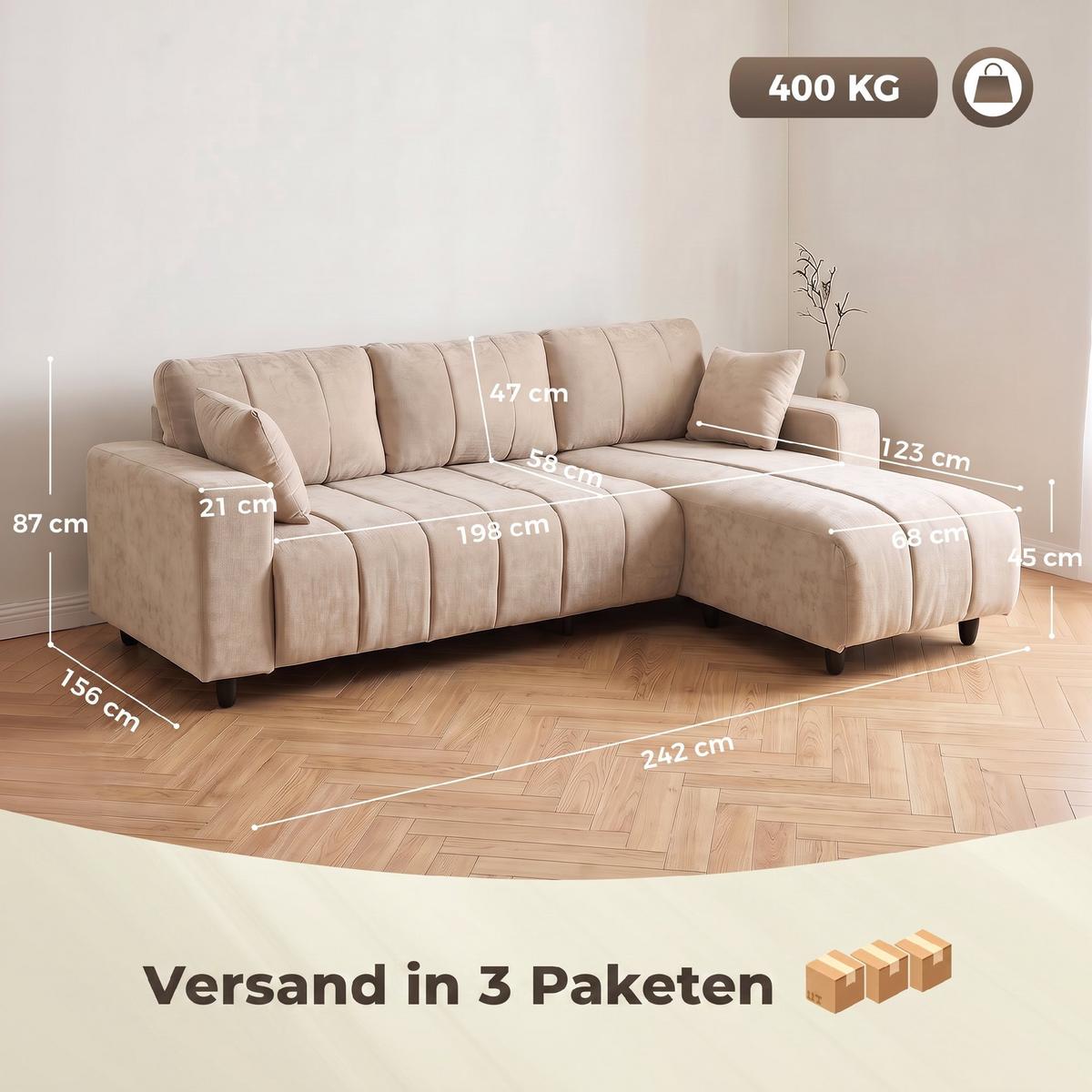ECKSOFA Polyester Stahl Beige - Beige/Schwarz, Kunststoff/Textil (61.4/95.3cm) - HOMCOM