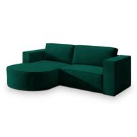 ECKSOFA SORELA M L-S Grün Velours-Stoff mit Schlaffunktion - Grün, Holz (263/174cm) - MASSENO