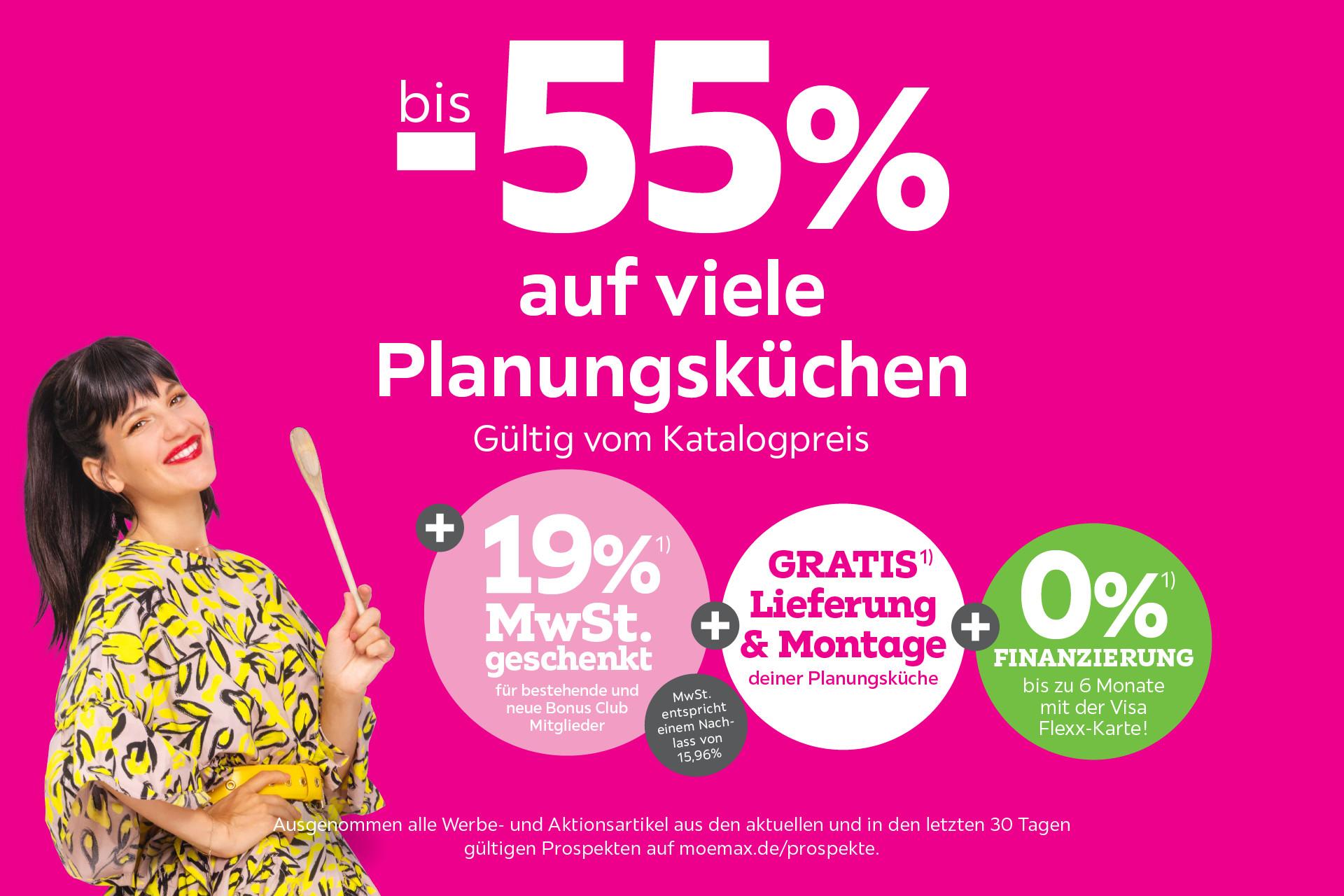 bis -55% auf viele Planungsküchen + 19% MwSt. geschenkt