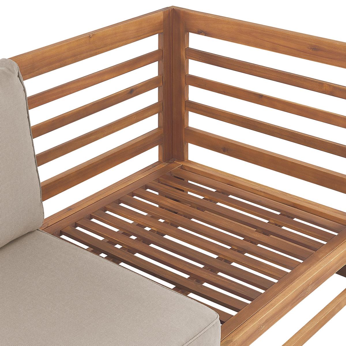 GARTENSOFA 2-Sitzer zertifiziertes Akazienholz hellbraun Auflagen taupe Trani - Hellbraun/Beige, Holz (150/72/75cm) - Beliani