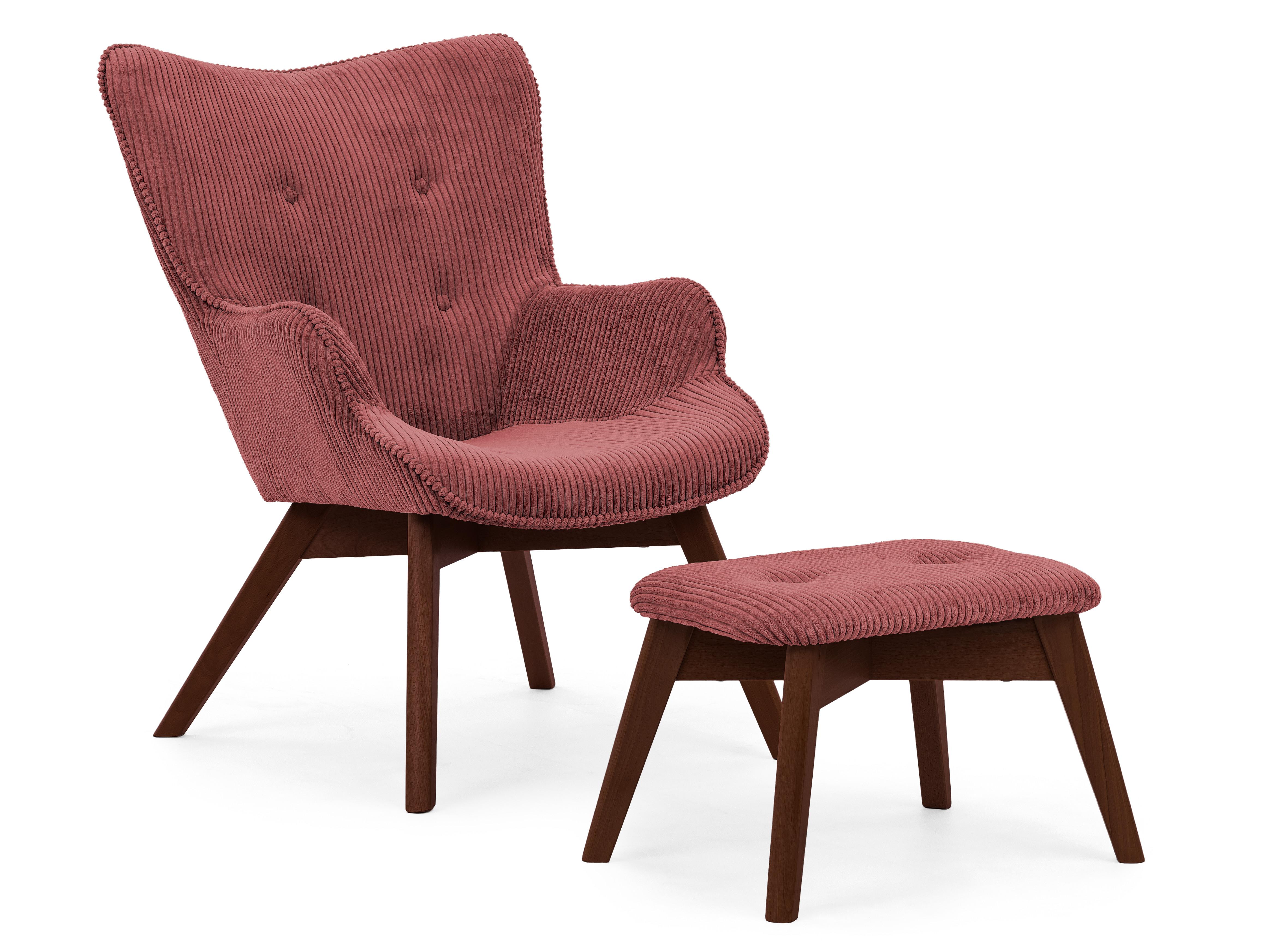 LOUNGESESSEL mit Fußhocker Lenari Terrakotta Cordstoff mit Füßen in Braun - Terracotta/Braun, Holz/Textil (71/96/86cm) - S-Style Möbel