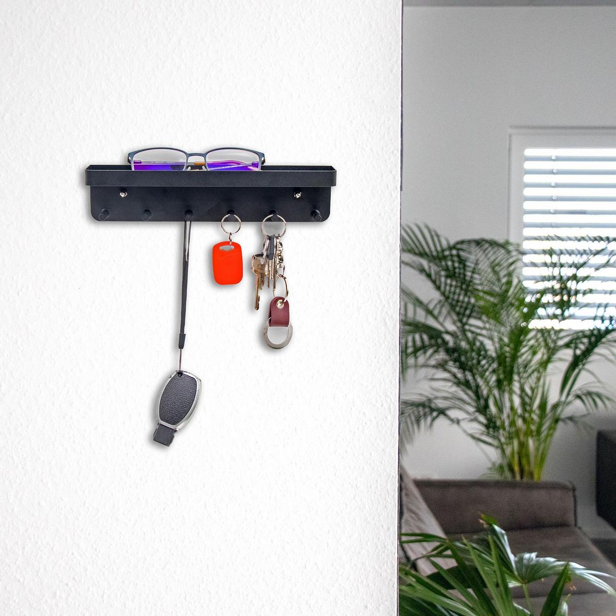 SCHLÜSSELBRETT mit Ablage Selbstklebend 24.5/6 cm - Schwarz, Kunststoff (6/4.7/24.5cm) - Intirilife