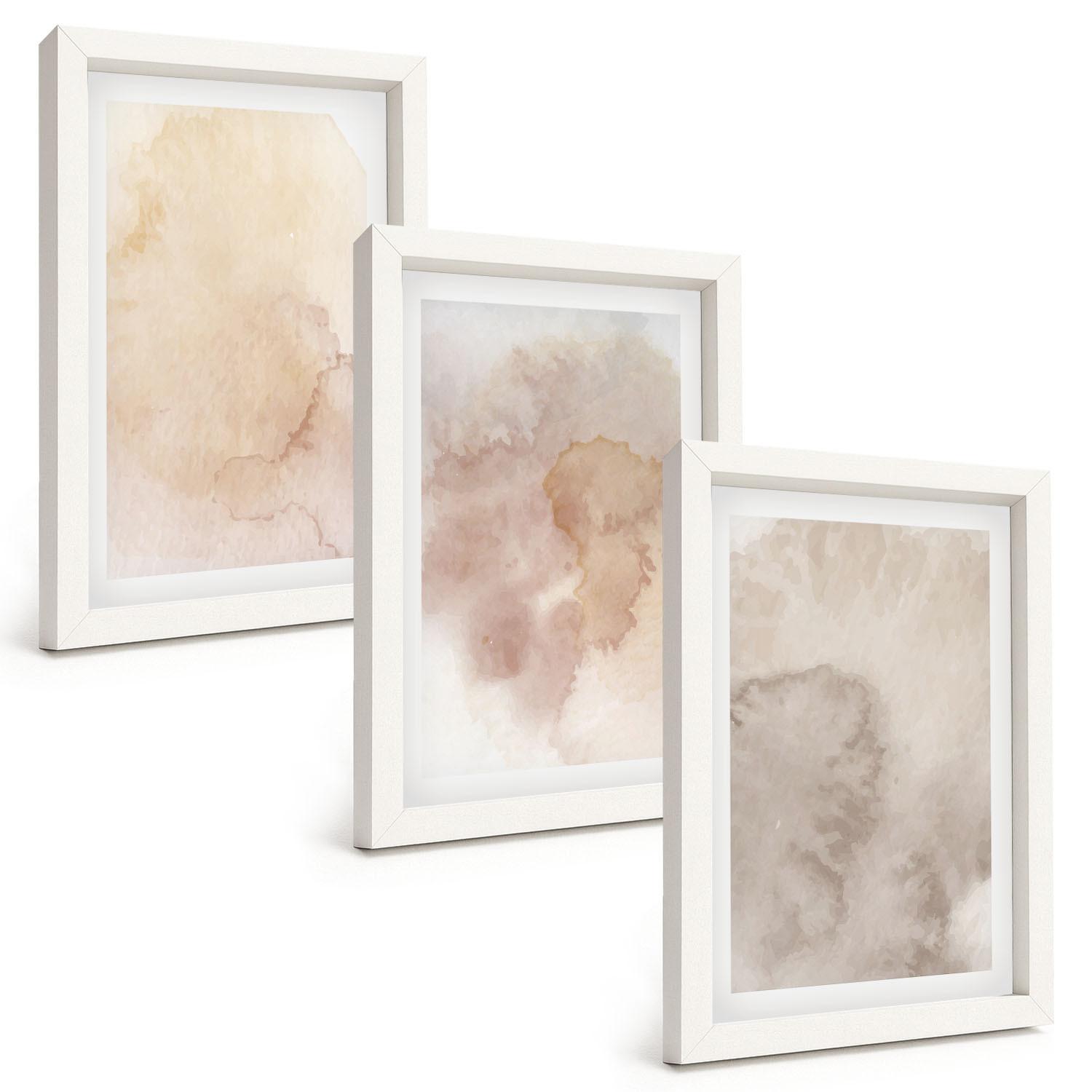 BILDER SET 3er Set - 20x30 cm Weißer Rahmen - Warme Aquarell-Pastelltexturen - Weiß, Kunststoff (20/30cm) - TULUP