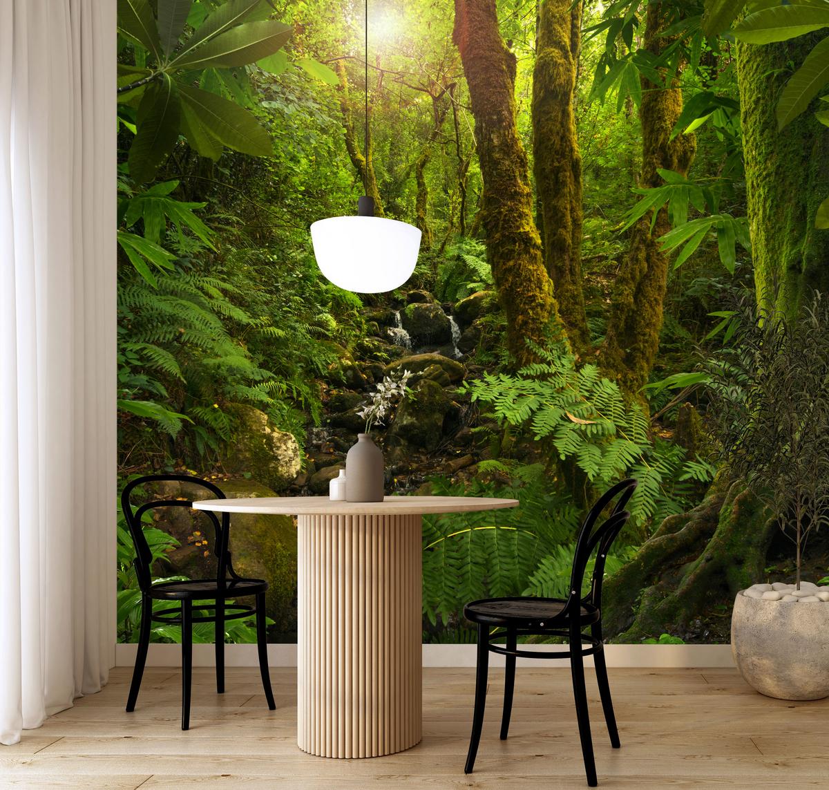 FOTOTAPETE für Wohnzimmer Wilder Dschungel Exotische Bäume Blätter 450x315 - Gelb/Braun, Papier (450/315cm) - Muralo