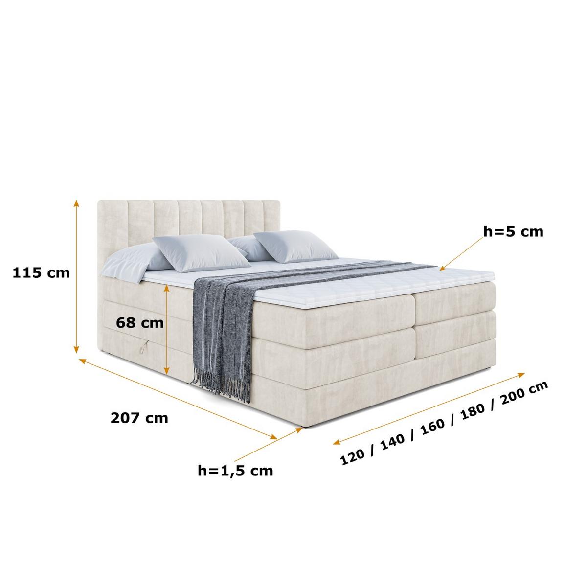 BOXSPRINGBETT OTTA KING - 120x200 - H3/H4 - Creme - Creme, Holzwerkstoff (120/200cm) - ALTDECOR