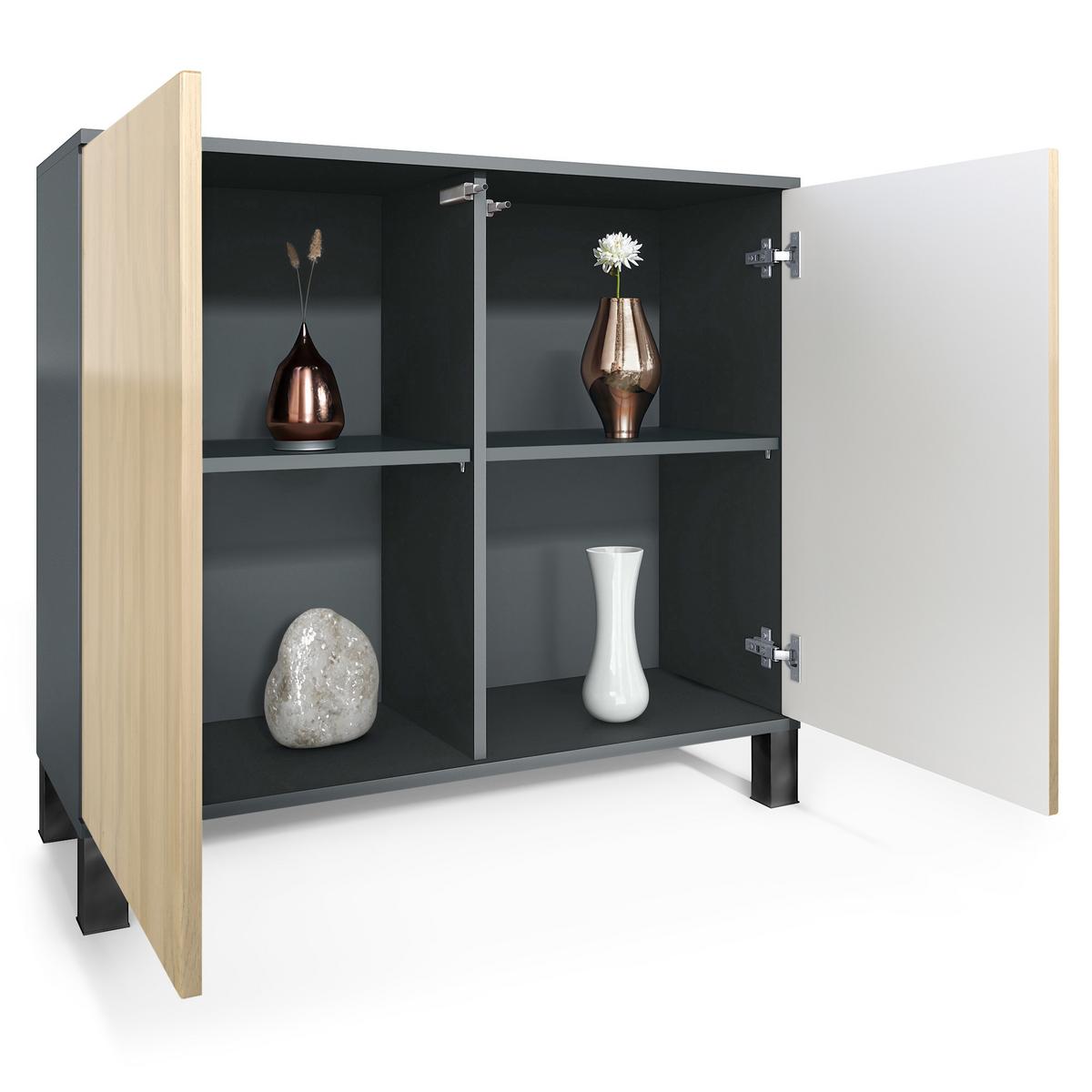 KOMMODE Skadu Bordeaux Hochglanz - Bordeaux, Holzwerkstoff (92.5/84.5/35cm) - Vladon
