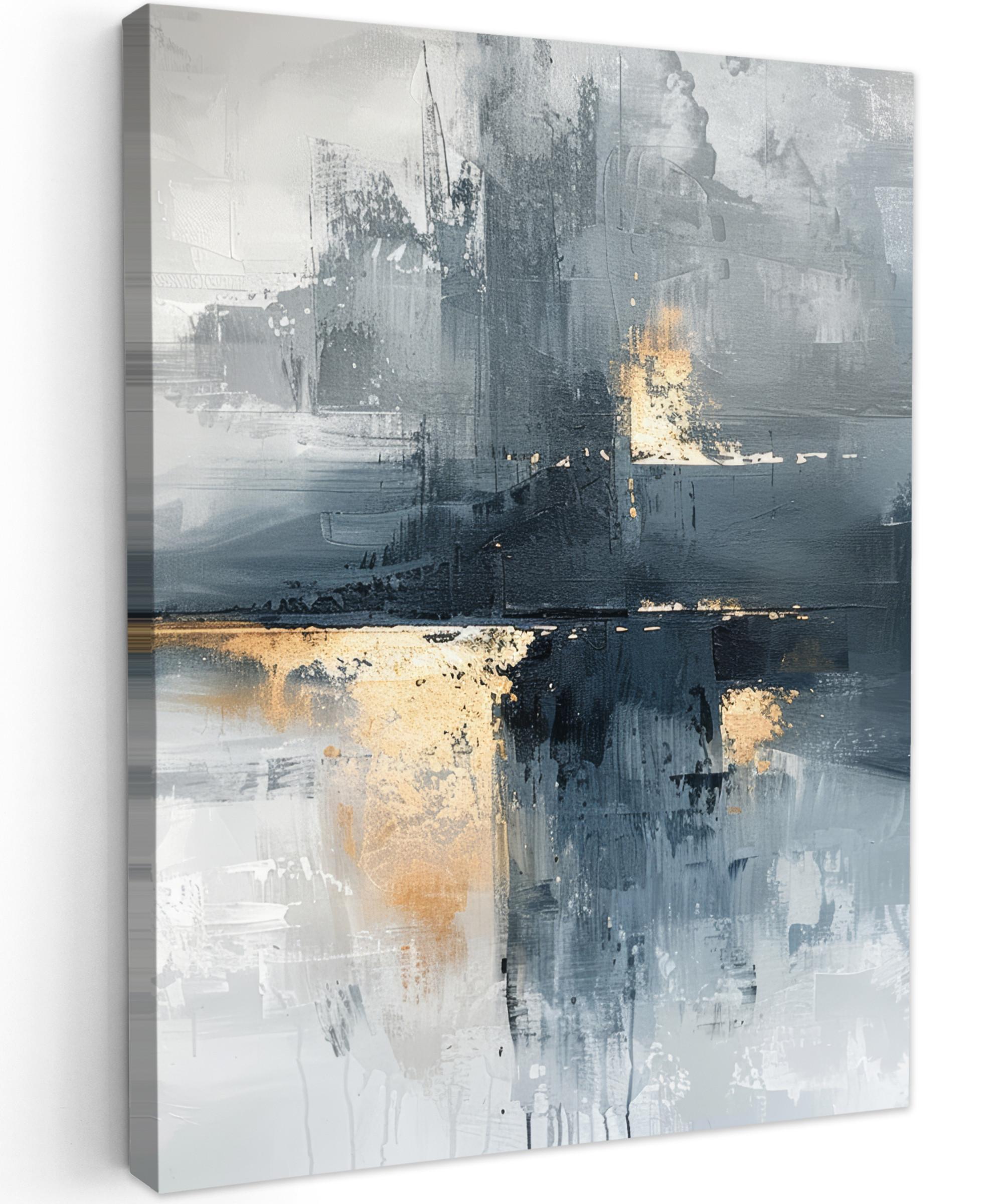 LEINWANDBILD Kunst - Grau - Gold - Abstrakt Room Decor 30x40 cm - Dunkelgrau, Textil (30/40cm) - MuchoWow