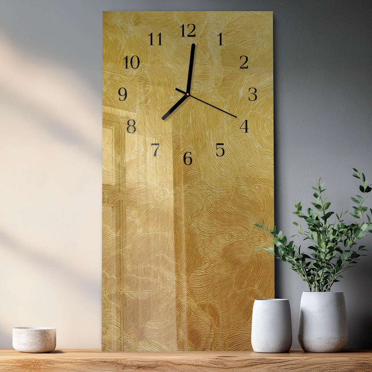 WANDUHR aus Glas 30x60 cm - Muster - Goldfarben, Glas (30/60/0.4cm) - TULUP