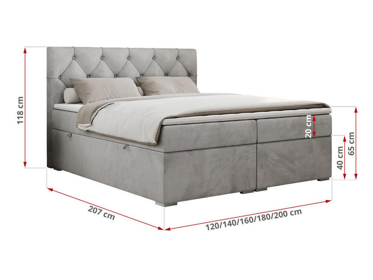 BOXBETT ALDA 140/200 Hellgrau Velvet - H4 - Hellgrau, Holz/Textil (140/200cm) - MKS