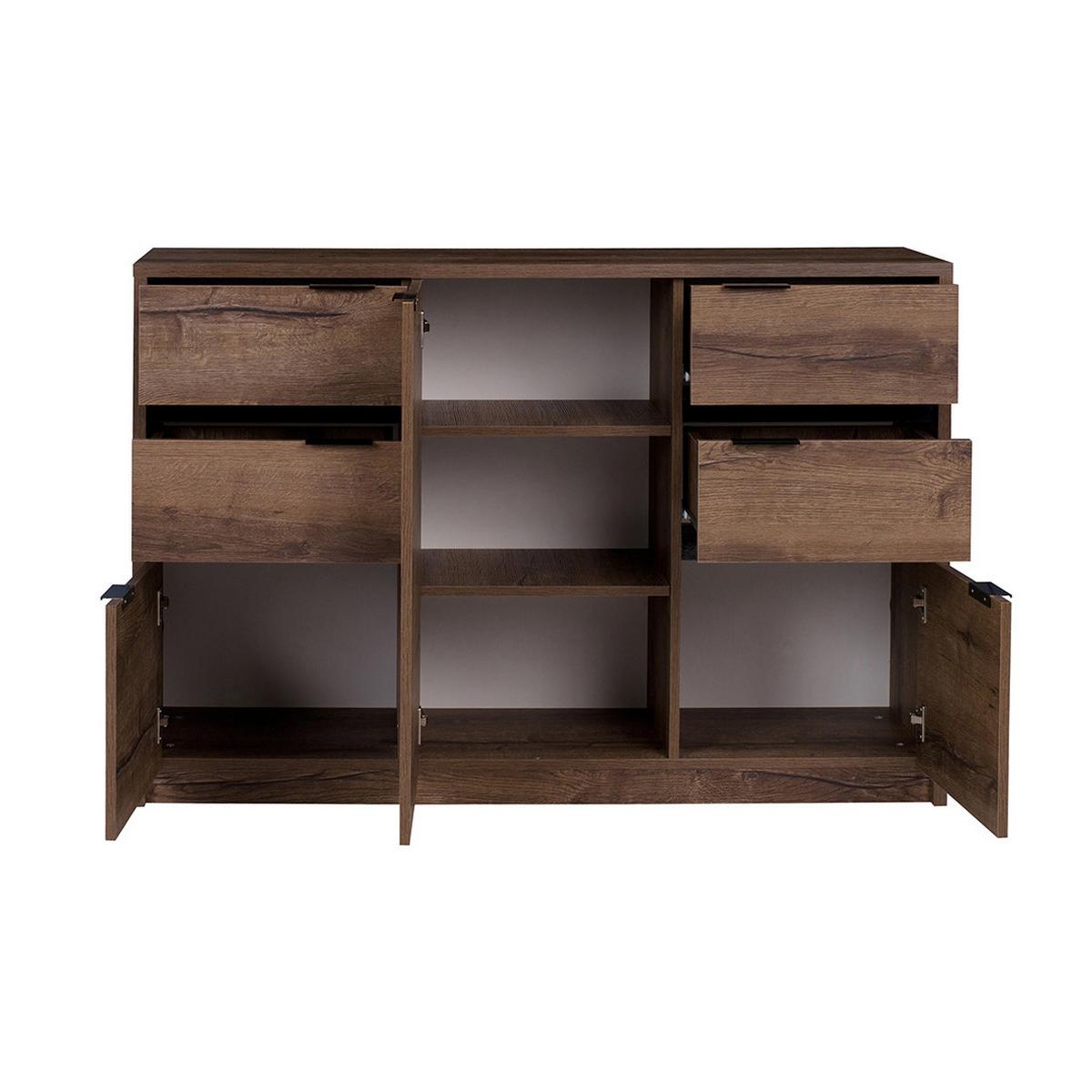 KOMMODE Devon mit 3 Türen und 4 Schubladen, Eiche monastery - Eichefarben/Schwarz, Holzwerkstoff/Metall (135/90/40cm) - Beautysofa