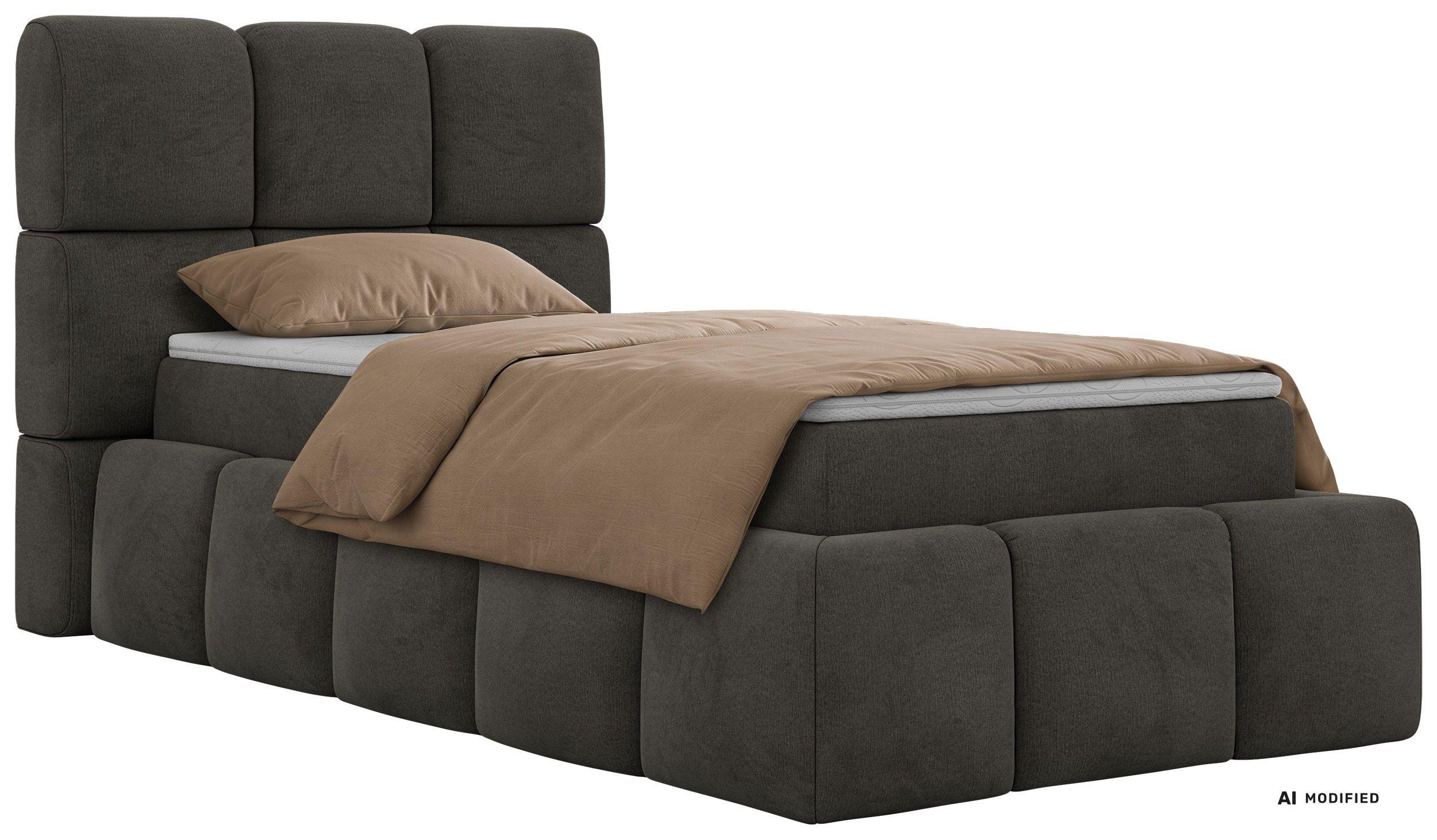 BOXBETT NIRA 90/200 - Dunkelgrau Velvet - Topper Visco - H4 - Dunkelgrau/Anthrazit, Kunststoff/Textil (90/200cm) - MKS
