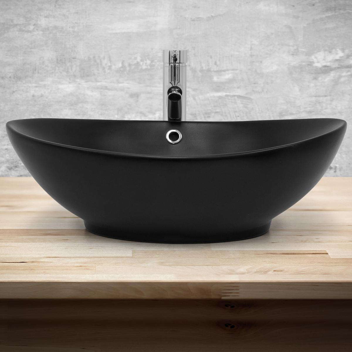 WASCHBECKEN - Schwarz, Keramik (38/19/59cm) - ML-DESIGN