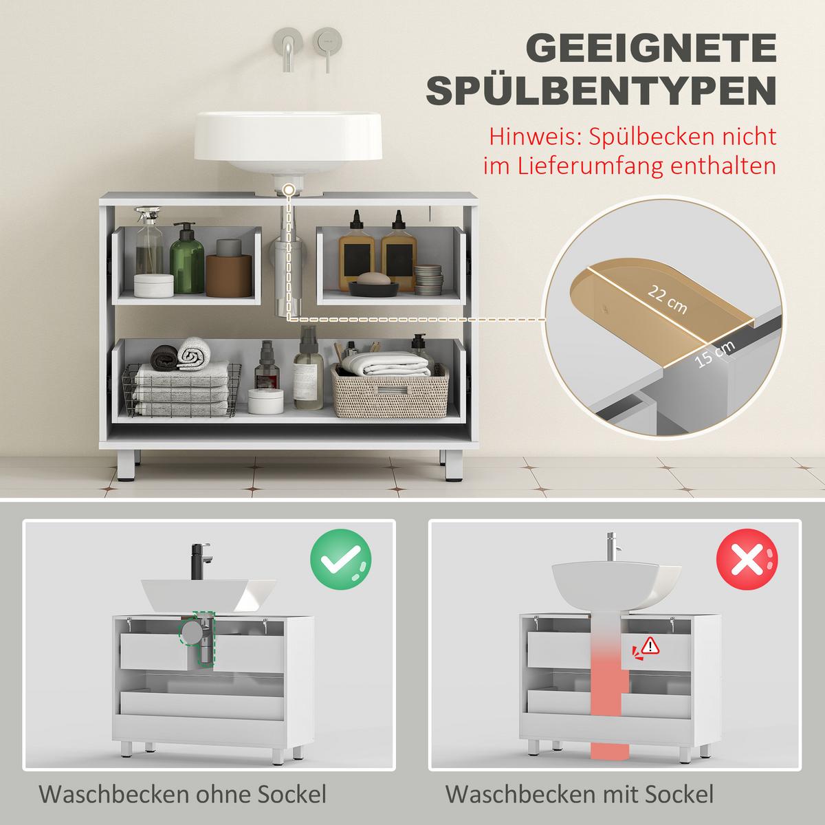 WASCHBECKENUNTERSCHRANK Spanplatte MDF Weiß - Silberfarben/Weiß, Holzwerkstoff/Metall (30/60/80cm) - HOMCOM