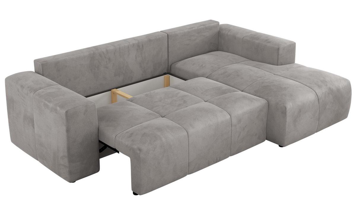 ECKSOFA MONIVA Hellgrau Velvet - Rechts - Hellgrau/Schwarz, Textil (266/164cm) - MKS