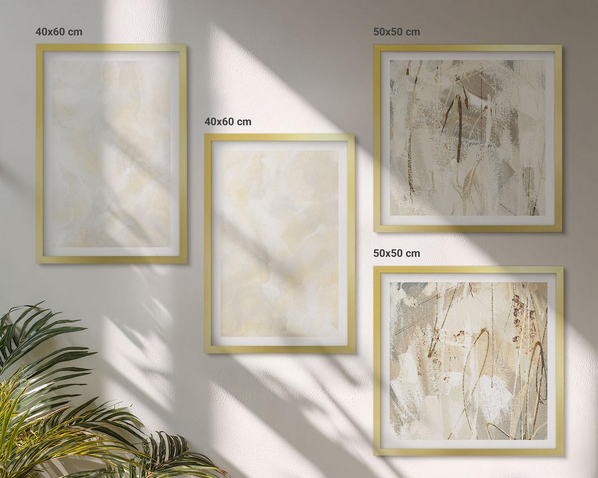 BILDER SET 4er Set - 50x50 cm & 40x60 cm Goldrahmen - Helles Strukturfarbendesign - Goldfarben, Kunststoff (50/50cm) - TULUP