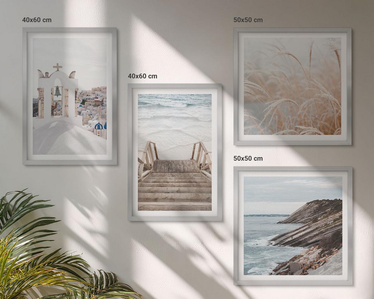 BILDER SET 4er Set - 50x50 cm & 40x60 cm Silberner Rahmen - Meeresarchitektur Santorin - Silberfarben, Kunststoff (50/50cm) - TULUP