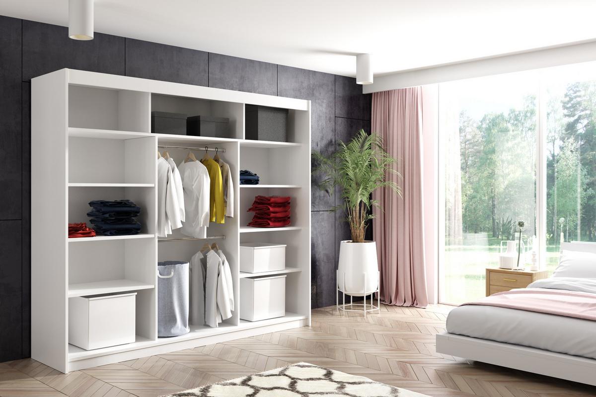KLEIDERSCHRANK mit Spiegel-Schiebetüren und Aluminium-Leisten, LED-Beleuchtung - VIVONA - 240 cm Schwarz - Schwarz, Holzwerkstoff (150/216/61cm) - ALTDECOR
