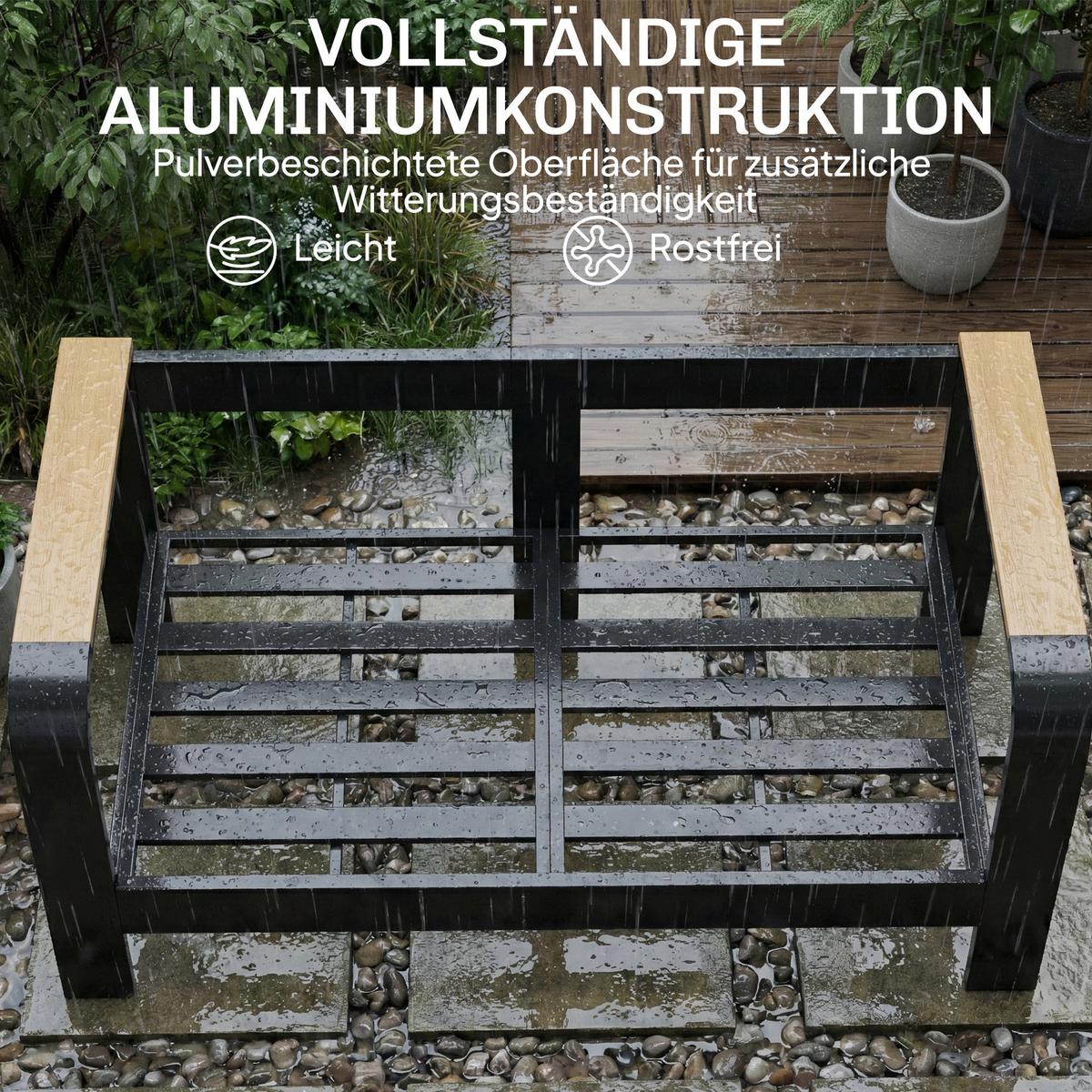 GARTENMÖBEL-SET 4er Set Aluminium WPC Beige - Beige/Teakfarben, Textil/Metall - Outsunny