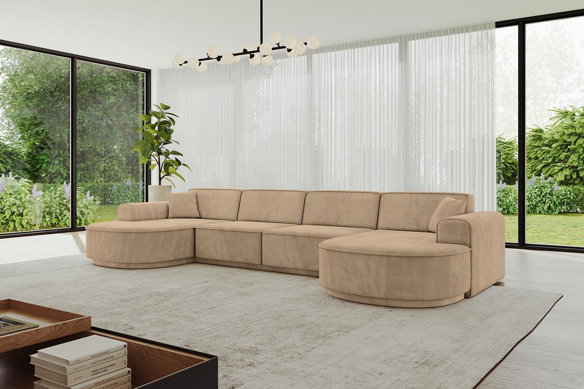 WOHNLANDSCHAFT MARI-U2-v3 - 388x171x83 cm Taupe Velours - Taupe/Schwarz, Holzwerkstoff/Kunststoff (388/83/171cm) - ALTDECOR